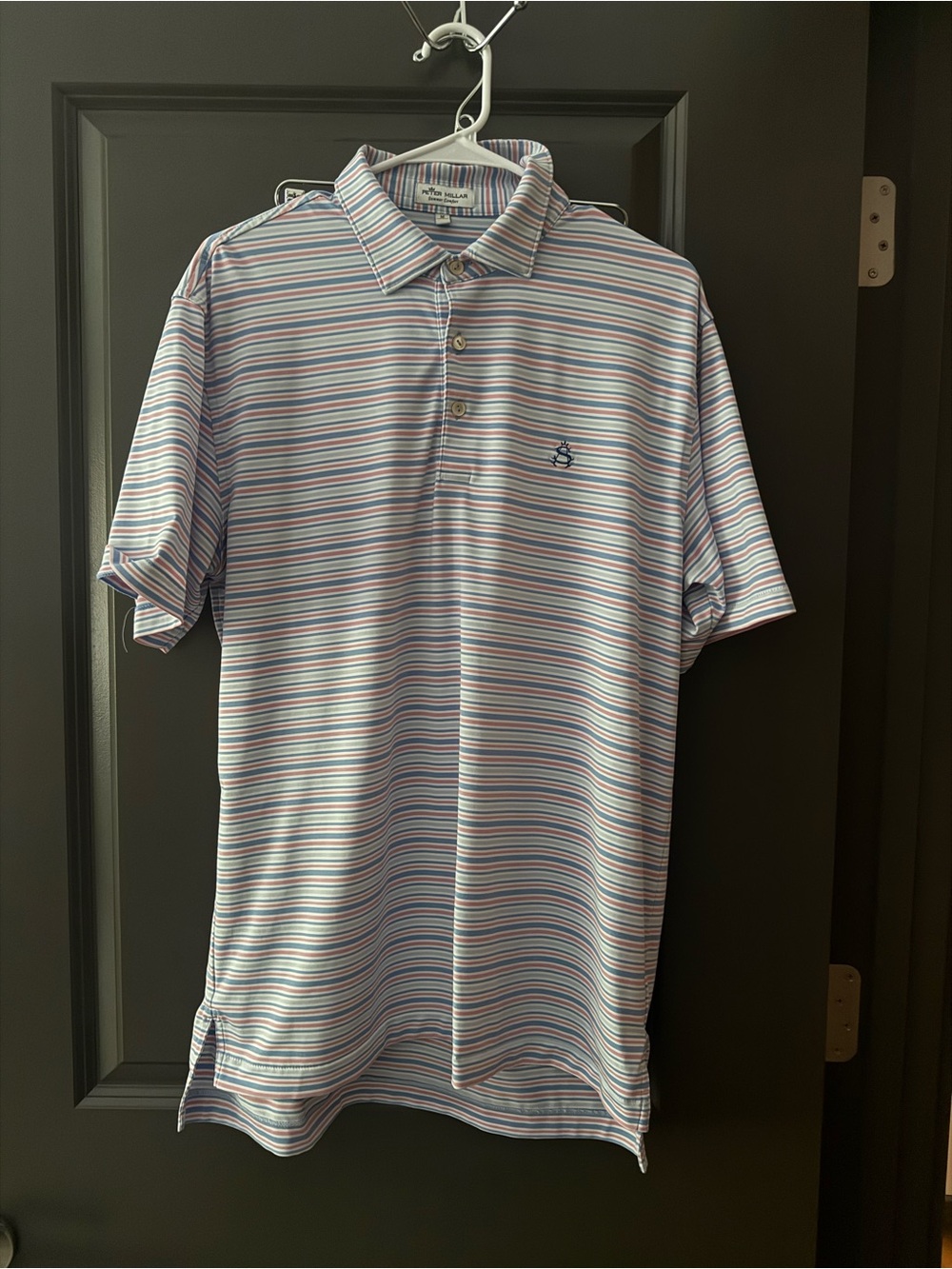 Peter Millar Striped Polo in Light Blue and Pink